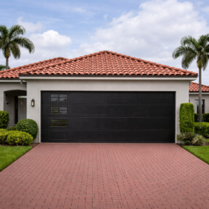 Puerta Seccional Residencial Negra Lisa con Ventanas