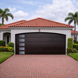 Puerta Seccional Residencial Chocolate Nuez con Ventanas