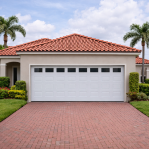 Puerta Seccional Residencial Blanca a Cuadros con Ventanas