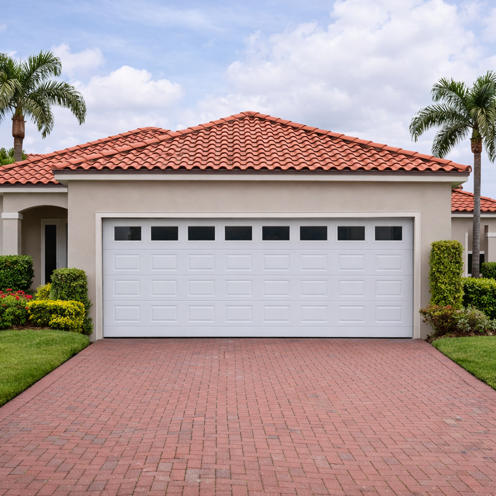 Puerta Seccional Residencial Blanca a Cuadros con Ventanas