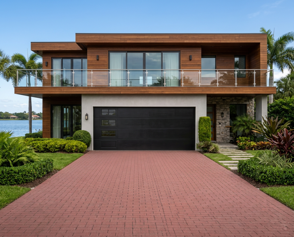 Puerta Seccional Residencial Negra Lisa con Ventanas