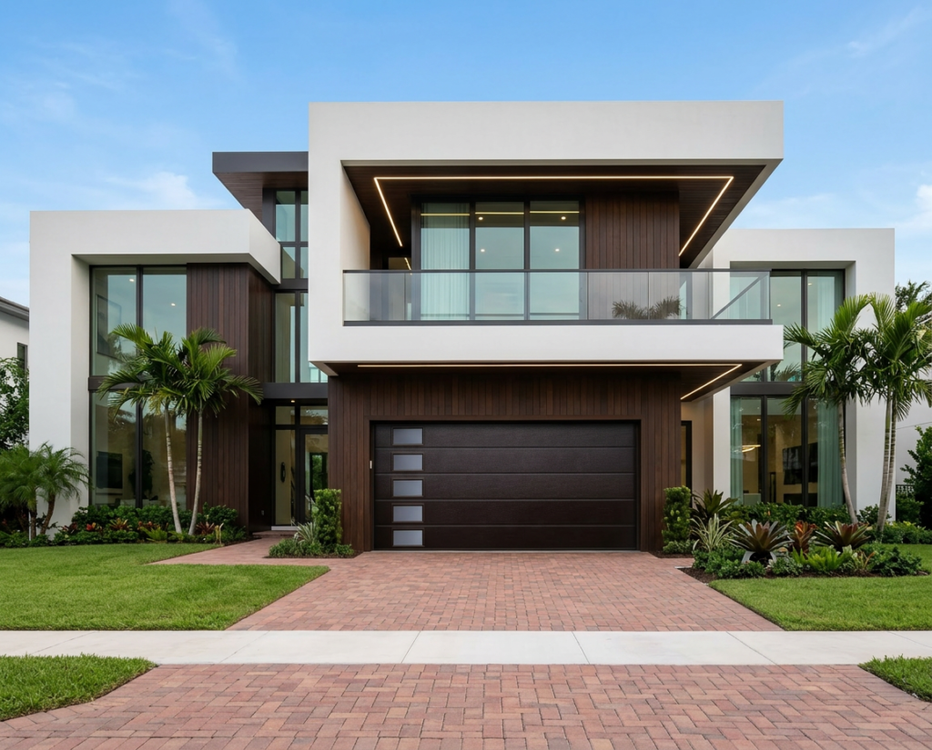 Puerta Seccional Residencial Chocolate Nuez con Ventanas